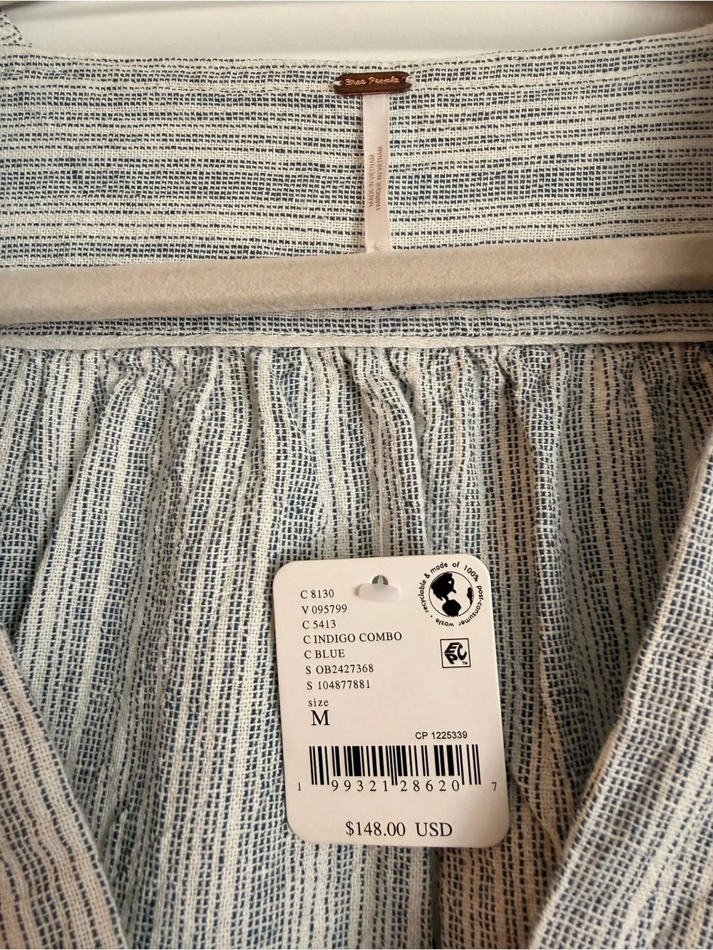 Free People Linen Blend Striped Tunic Dress Blue White Size M NWT